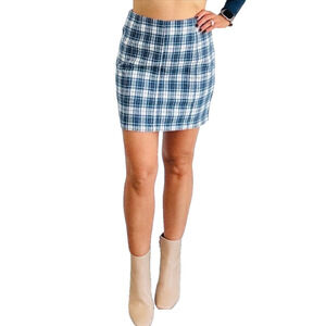Kori Plaid Mini Skirt Womans Large Brushed Blue Acadamia Preppy Twee